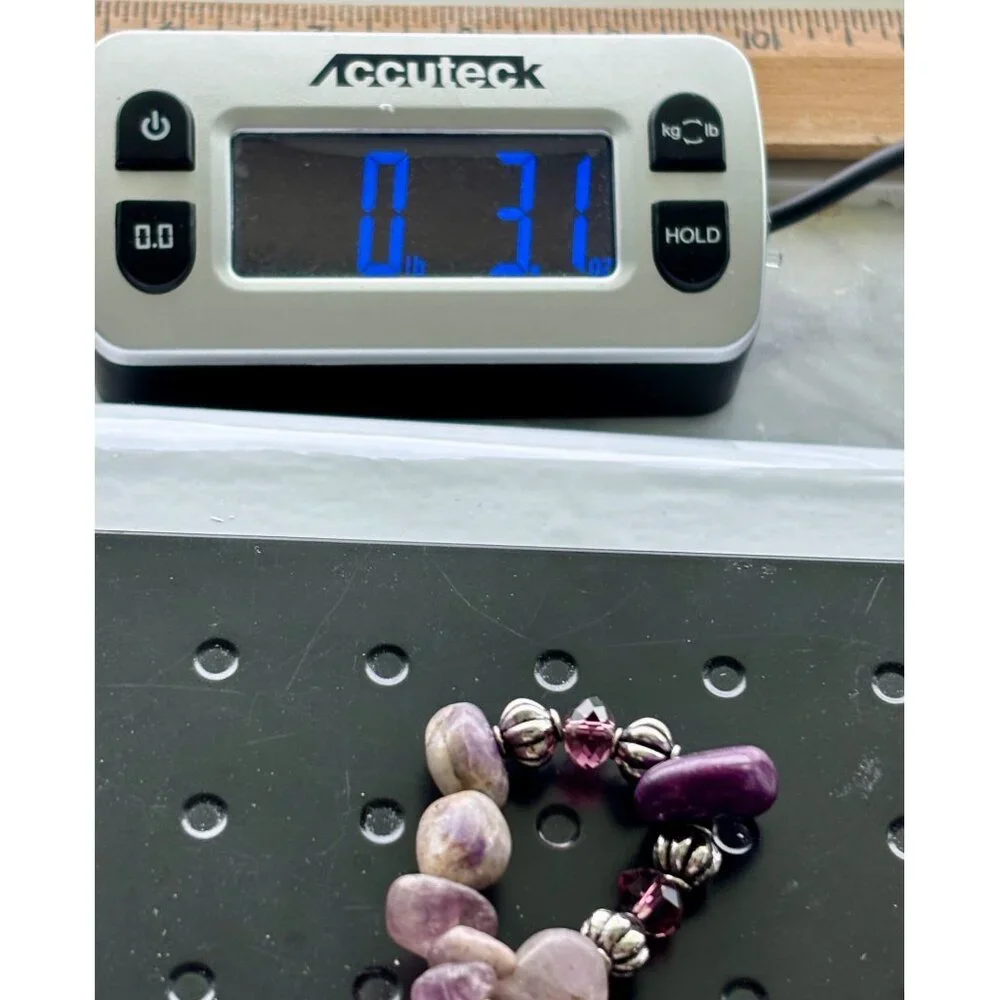 Amethyst & Purple Stone Beaded Necklace With Silver Accents Dangling Pendant & A - Picture 7 of 8